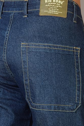 Image of RIG BONE Men's Relaxed Fit Cargo Jeans with Functional Pockets Comfortable High Rise Design Durable Denim Mid Wash Ideal for Casual Wear Travel Outdoor and Urban Adventures