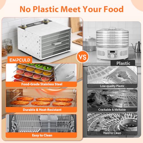 Image of Food Dehydrator - 5 Stainless Steel Trays Dryer Machine with 194℉ Temperature Control & Adjustable Timer, 400W Meat Dehydrator for Jerky, Fruit, Veggies, Dog Treats, 50 Recipes Book Included