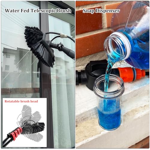 3,6-10,8 m Pértiga para Limpiar Ventanas/Cepillo telescópico con Suministro de Agua/Limpiador Extensible para techos de invernaderos/Raspador/Dispensador de jabón (7,2 m)