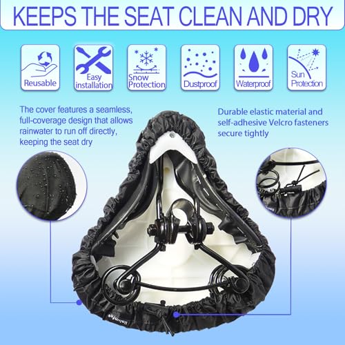 Image of Waterproof Bicycle Seat Covers Dustproof Rainproof UV-Resistant and Windproof Easy to Install and Clean Reusable Suitable for Men's and Women's City Bike and Wide Seats(2pcs Black)