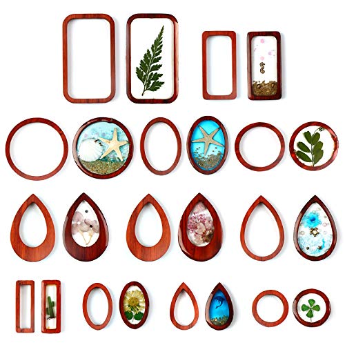 LET'S RESIN Resin Jewelry Making Kit with 12 PCS Wooden Frames Pendant 5 Styles Bezel Charms Pendants, Wood Pieces for Resin Jewelry, Earring, Necklace Crafts DIY