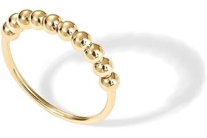 PAVOI 14K Gold Plated Anxiety Ring for Women: Calming Fidget Spinner Ring with Beads