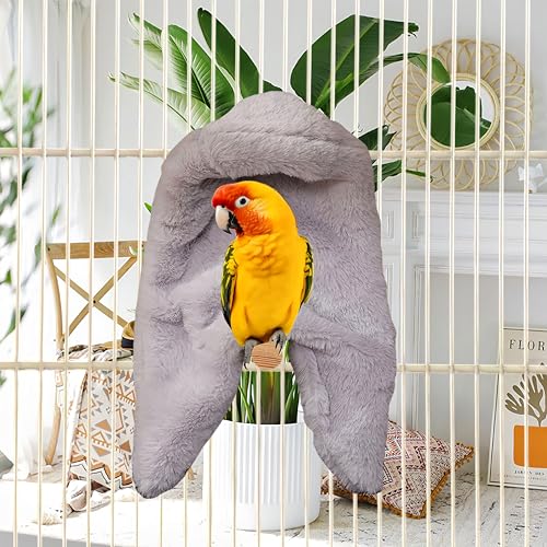 Image of 2Pcs Bird Blanket for Cage Bird Cozy Corner Fleece Parrot Snuggle Hut Warm Bird Nest House Bed Hanging Hammock Bird Shelter Bed for Parakeets Cockatiels Conure Lovebird Finch-Grey&Brown