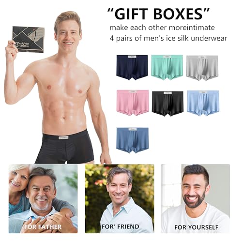 Men's Ice Silk Underwear,Seamless Ultra Thin Breathable Panties Boxer Briefs 4-Pc Short Leg Underpants Men4