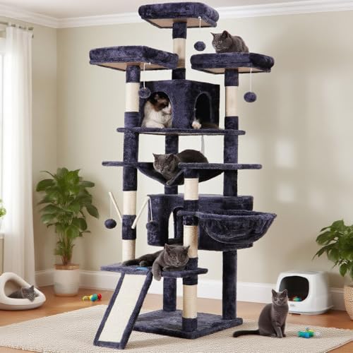 Hey-brother Cat Tree, 71 inches XL Large Cat Tower for Indoor Cats, Multi-Level Cat House with 3...