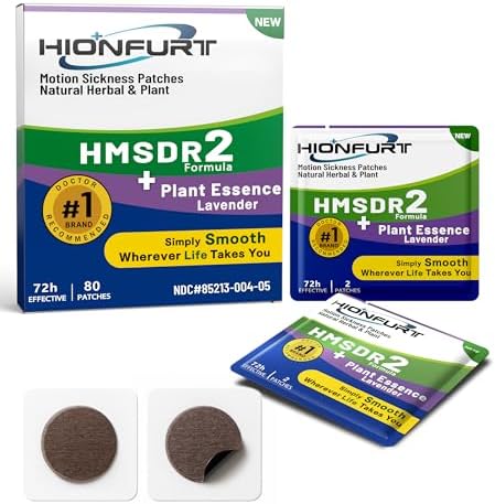 HMSDR2 80ct Motion Sickness Patches with Plant Essence – Lavender – Sea Sickness Patches for Cruise, Car, Airplane – Non-Drowsy, 72H Lasting