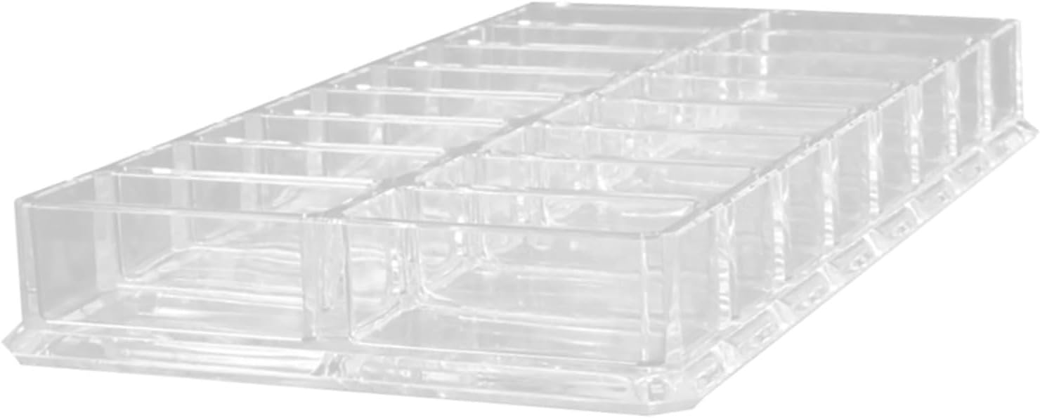 BETOOKY Acrylic Makeup Compact Organizer Box with 16 Double-row Compartments, Powder Compact Storage Case 22x12x2.5cm for Cosmetic Display and Beauty Care Holder