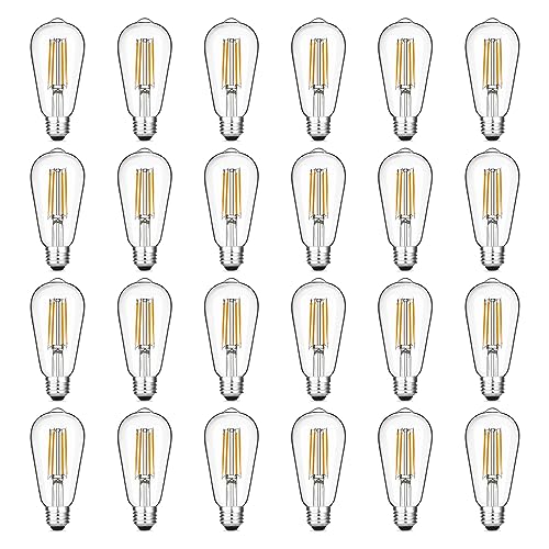 Image of Gozelux Vintage LED Edison Bulb Dimmable 60W Equivalent 750 Lumens, 6W Light Bulbs Warm White 2700K, Antique ST58 Filament Bulb E26 Base, CRI 90+, Clear Glass, Pack of 24