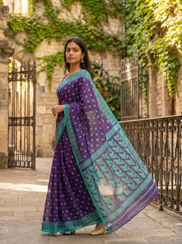 Image of WoodenTant Women's Cotton Silk Saree Without Blouse Piece