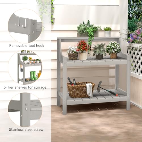 image for ONBRILL Potting Bench Table, HDPS Potting Bench with 4 Side Hooks, All