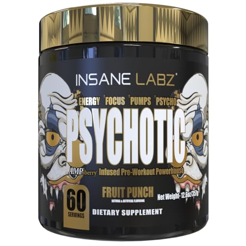 Image of Insane Labz Psychotic Gold, High Stimulant Pre Workout Powder, Extreme Lasting Energy, Pumps and Endurance with Beta Alanine, DMAE Bitartrate, NO Booster (60 Servings, Fruit Punch)