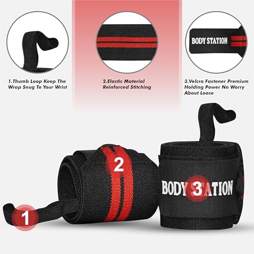 Image of Pro Weightlifting Wrist Wraps with Thumb Loop | Adjustable Gym Wrist Support for Men & Women - Powerlifting, Crossfit, Strength Training & Pain Relief