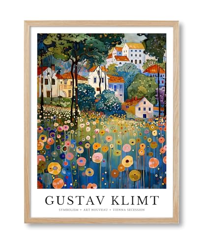 HesenDot Gustav Klimt Village Framed Wall Art,12x16in Symbolism Style Canvas Print,Art Nouveau Landscape Poster Wall Decor for Living Room Bedroom Study Home Office, 1 Pack