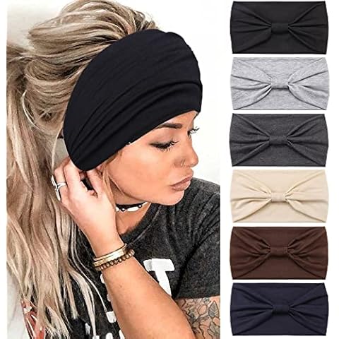 QUEXIAOMIN Headbands for Women, 6 PCS Wide Boho Headbands Elastic Bandana Non Slip Sweat Fashion Large Headwraps Hair Bands Headwear fit All Head Sizes for Workout, Sports, Running, Yoga Cover
