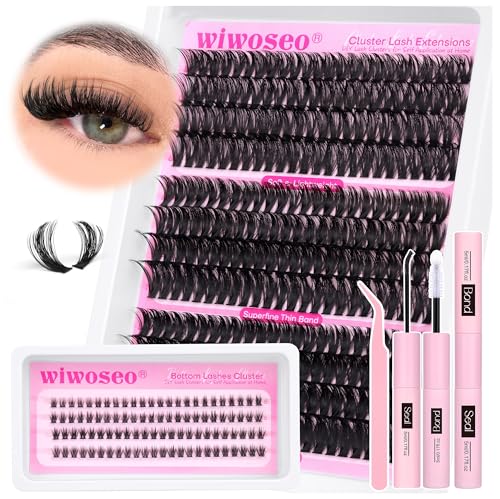 wiwoseo Individual Eyelashes Kit 60+70+80D Lash Clusters Kit with Bottom Lashes 336pcs Wispy Lash Clusters Eyelash Extensions Individual Lashes Kit with Bond and Seal Lash Glue for Beginners(5-18MM)