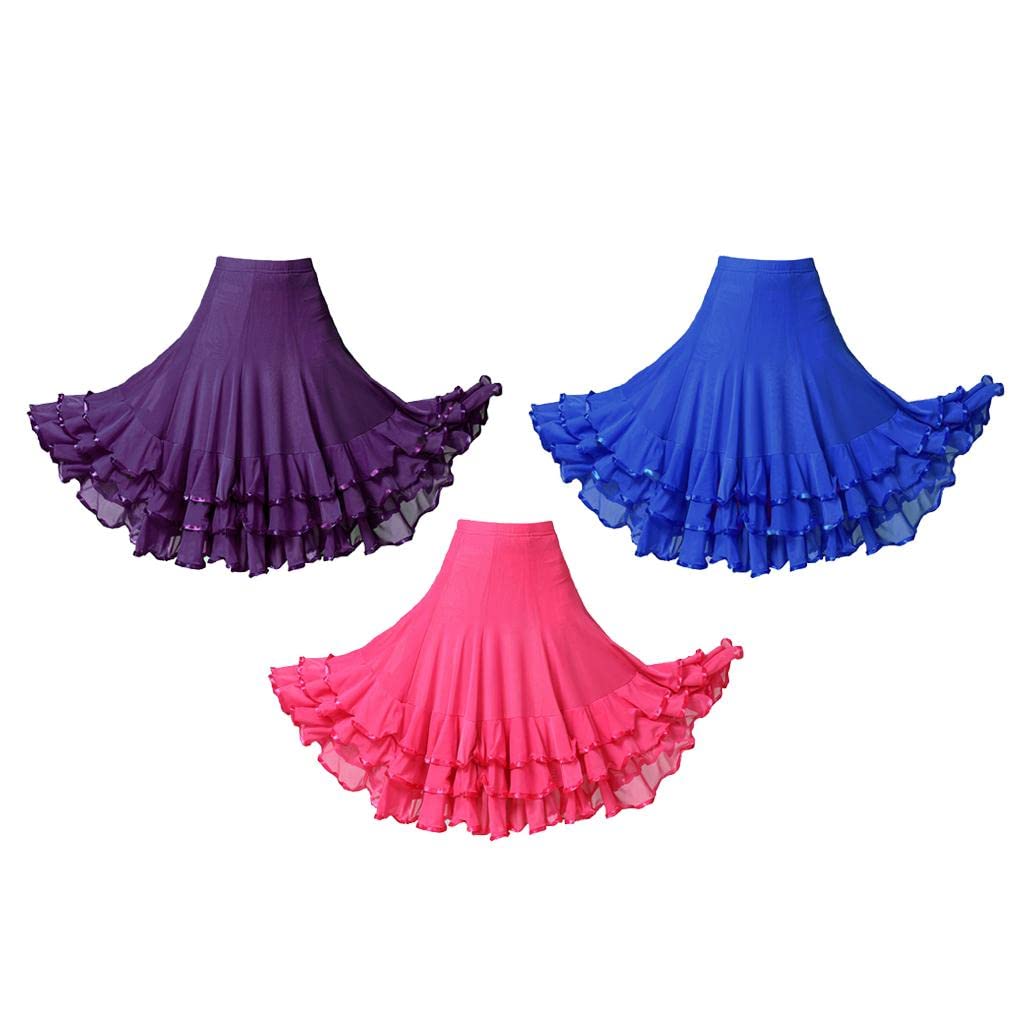 Jupe de Danse Latine Style Féminin Matière Extensible et Légère Dentelle Subtile sur Plusieurs Niveaux Adaptée à la Danse Artistique la
