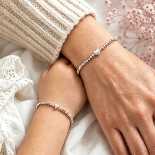 Image of 2Pcs First Day of Kindergarten Preschool Bracelets for Mommy and Me, Matching Heart Beaded Bracelets for Mother Daughter