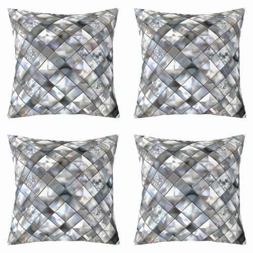 Loussiesd Juego de 4 fundas de cojín cuadradas con purpurina plateada, diseño de cuadrícula de celosía, funda de cojín a cuadros para sofá, decoración de dormitorio, 40 x 40 cm