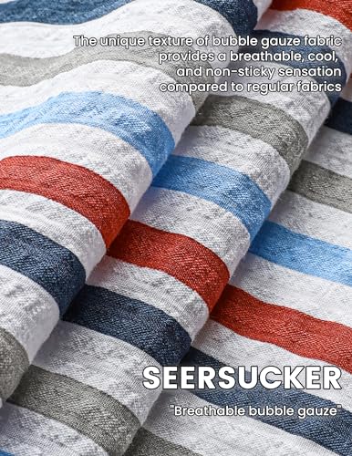 Image of VATPAVE Mens Striped Summer Shirt Casual Button Down Short Sleeve Beach Shirts Cotton Shirts for Men