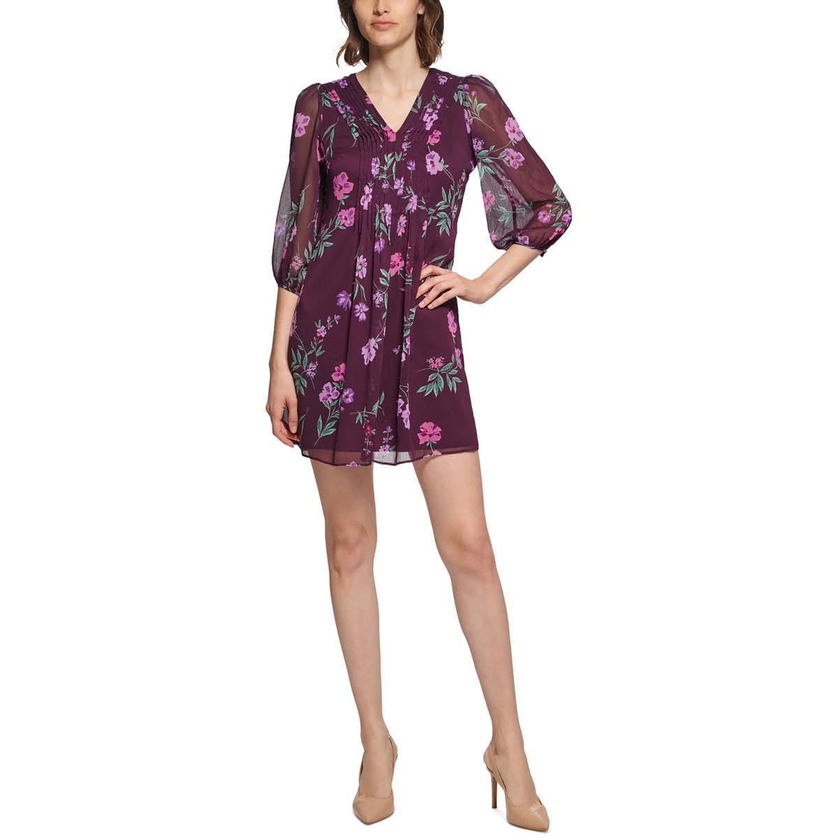 Calvin Klein Womens Floral Print Shift Dress Purple 2
