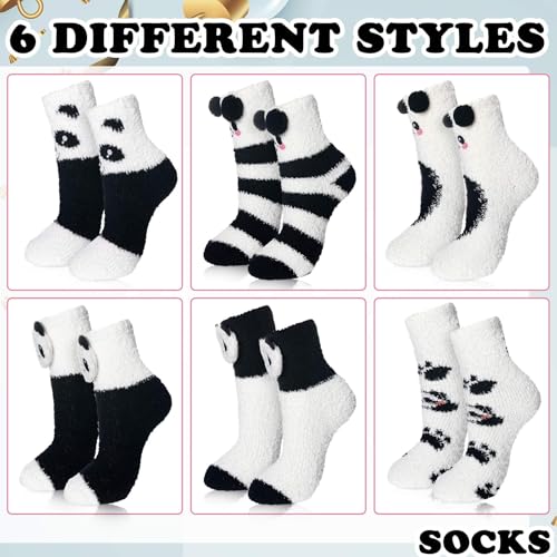 Image of Skicuff 6 Pairs Women Fuzzy Socks Bulk Slipper Warm Sleeping Crew Socks for Women Men Microfiber Soft Holiday Teacher Gifts