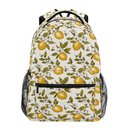 Flower Lemon Leaves Floral Backpack for School Boys Girls Adults Kids Bookbag Laptop Bag 15L
