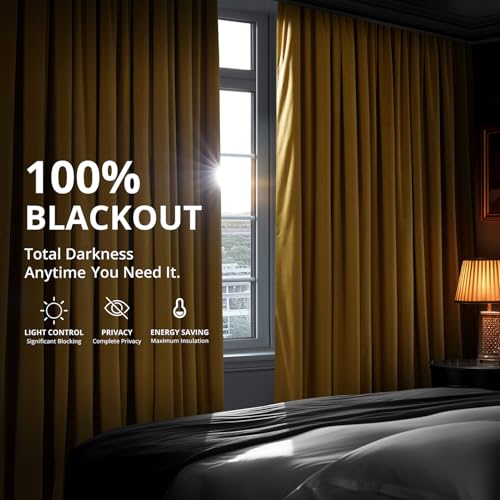 HPD Half Price Drapes Signature Velvet Thermal Blackout Curtains for Living Room 96 Inch Long (1 Panel) Rod Pocket Insulated Blackout Curtains for Bedroom Window Curtains, 50W x 96L, Fool's Gold
