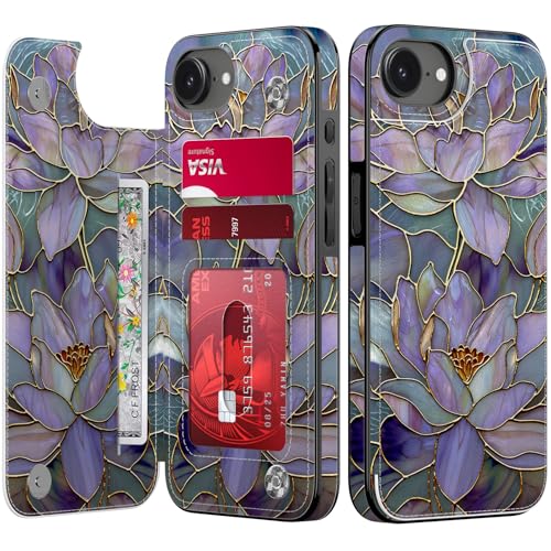Étui portefeuille iPhone 16e motif floral antichoc avec blocage RFID pour femme