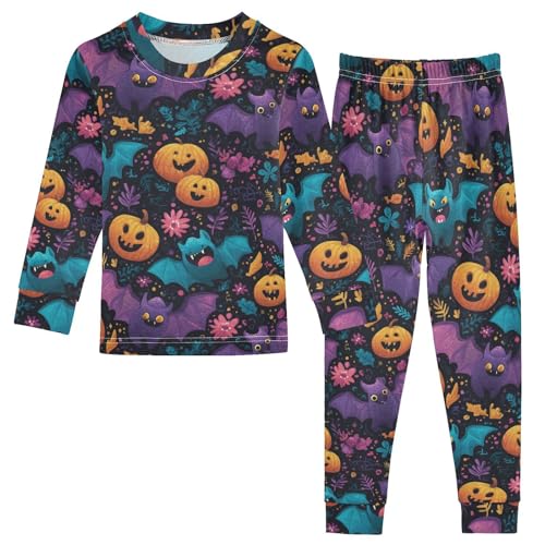 Pajama Sets Long Sleeve Halloween Bats Pumpkins Soft Comfy Sleepwear 2 Piece PJS 3-8T