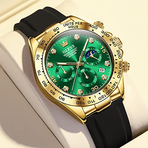 Image of OLEVS Watches for Men Business Diamond Moon Phase Male Watch Chronograph Fashion Dress Waterproof Date Analog Quartz Waterproof SiliconeMen Wrist Watch