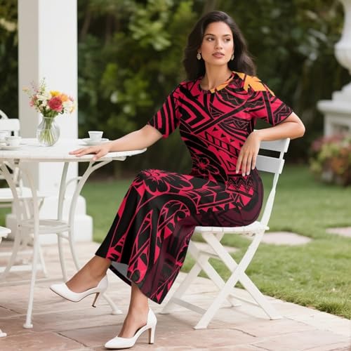 Puletasi Samoan Traditional 2 Piece Outfits for Women Short Sleeve Crop Top and Maxi Skirt Sets Puletasi Dress4