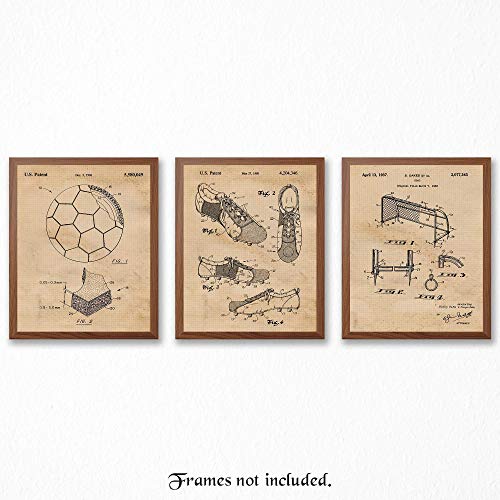 Vintage Soccer Patent Art Poster Prints, Set of 3 (8x10) Unframed Photos, Great