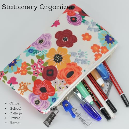 Image of VISMIINTREND Flat Flower Design Pouch - Girls & Boys, Adults Adorable and Multi-Purpose Organizer