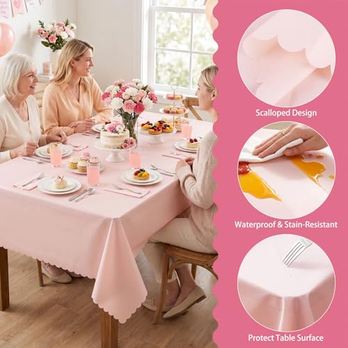Image of NatNarr 3 Pcs Plastic Light Pink Tablecloths, Scalloped Table Cloths