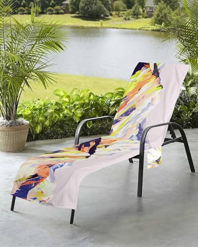 Mountains Purple Beach Chair Towel Covers for Chaise Lounge with Side Pocket, Soft Plush Pool Towels Cover for Patio Sunbathing Outdoor Abstract Smear Art Minimalist Painting 29''x85''