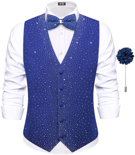 Hi-Tie Royal Blue Velvet Suit Vest for Men Sparkly Waistcoat