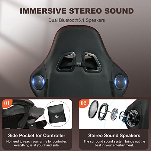 Sedia Gaming Ergonomica con Poggiapiedi e Altoparlante Bluetooth Poltrona Ufficio Scrivania Sedie Girevole Musicale con Braccioli di Collegamento - Sedia gaming - Immagine 2
