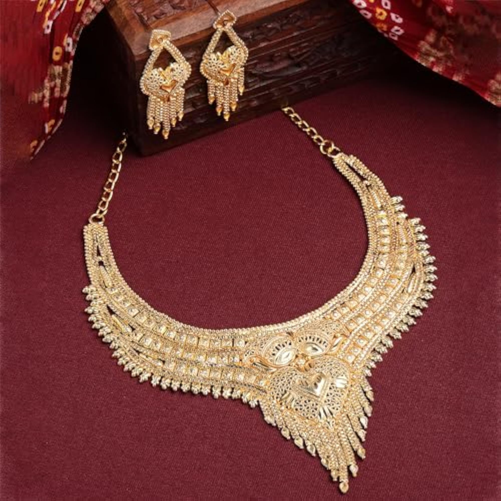 Traditional High Plated Choker Necklace Set
