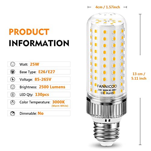 E26 Led Bulb,25W Led Corn Light Bulb 200W Equivalent 3000K Warm White 2500Lm Non-Dimmable Flicker Free Ceiling Fan Led Corn Bulb For Indoor Outdoor Home Garage Warehouse Corn Lights Pack Of 3 #TOP1