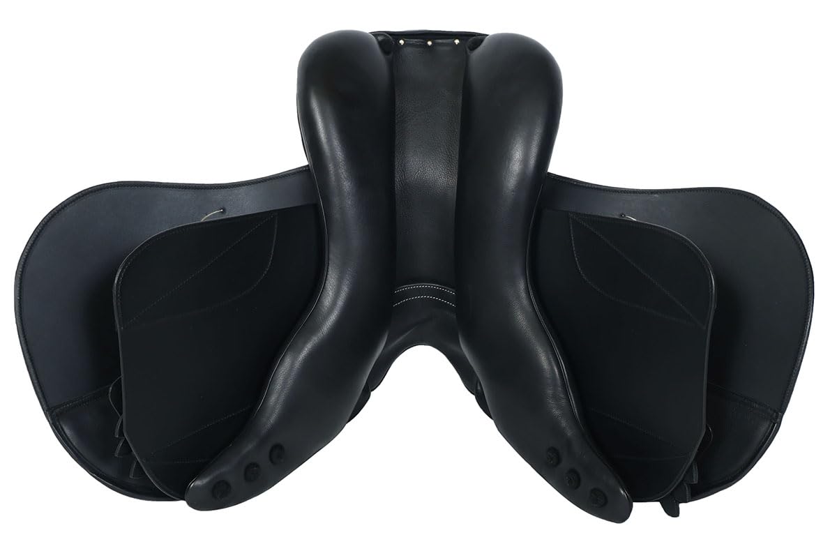 A&M Reitsport Selle Chelsea en cuir - Fer à tête interchangeable - Arbre Polyflex - Noir - Taille : 17,5"