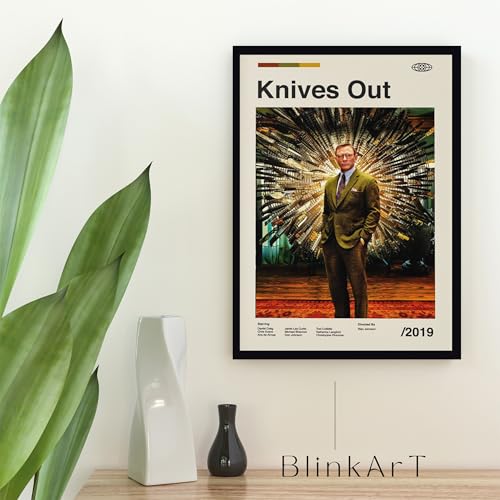 Image of BLINKART Knives Out Movie Poster Frame 8x12 Inch | Premium 300 GSM Paper Wall Print | Mid Century Vintage Film Artwork for Home, Bedroom, Living Room, Office | Framed Photo Decor