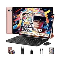 Tablette 10 Pouces Android Tablette 20Go RAM+128Go ROM(TF/1To), Octa-Core, 2.0GHz, 5G+2.4G WiFi 6+Bluetooth 5.0, Widevine L1, 5MP+8MP | 6000mAh, 1280 * 800 FHD, Tablette Tactile+Clavier+Souris -Rose
