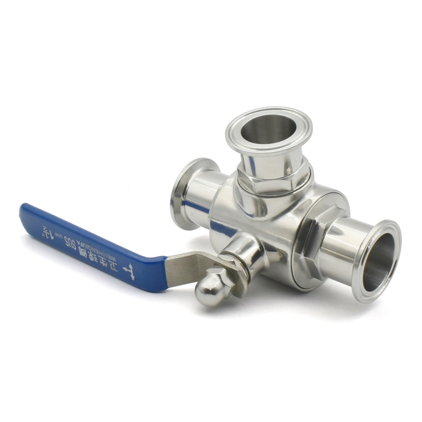 Válvula de Bola de Tres vías en Forma de T de Grado Sanitario de Acero Inoxidable SS304/316L de 19/25/32/38/45/51 mm, Tipo de Anillo de Puerto T/L OD50.5/64 mm(SUS304,L-Port,32mm Ferrule 50.5)