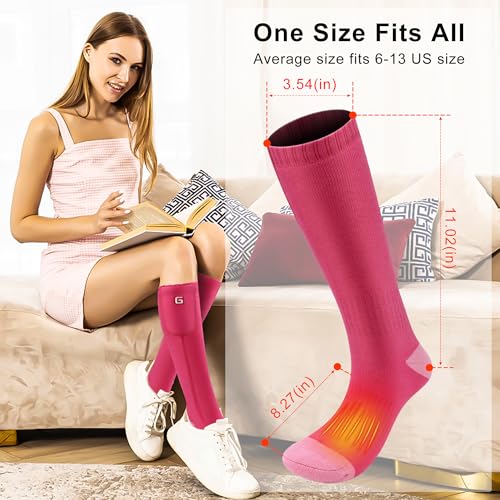 Rechargeable Heated Socks for Women Men - 3.7V Electric Winter Warm Foot Warmer Socks, 3 Heating Levels Washable Thermal Socks for Skating Hiking Camping Fishing (Pink)3