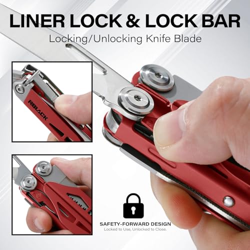 Image of 21-in-1 Multitool Pliers & Scissors w /Tungsten Cutters, Self-Locking | Durable EDC Set for Camping, DIY & Outdoor Survival, Pocket-sized Repair Kit, Brick Red
