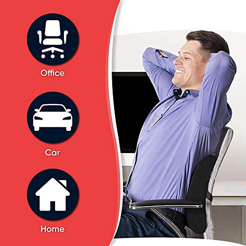 Image of Godryft Memory Foam Lumbar Support for Back Pain Relief Compatible with Computer, Office Chairs and Cars -Ergonomic Designs Having Anti Sweat Mesh Cover on Lumbar Chair Support, (Black)