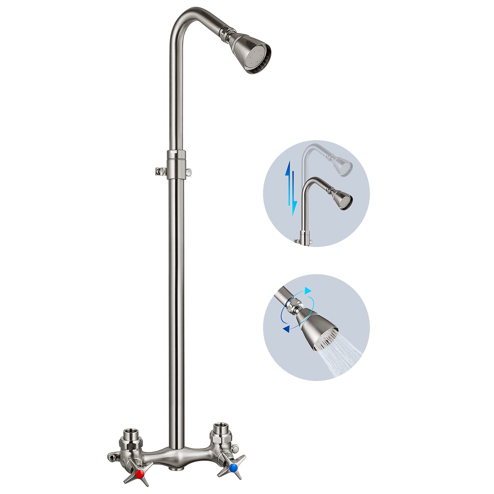 Buy Aolemi Outdoor Shower Kit Brushed Nickel Dual Cross Handles Exposed