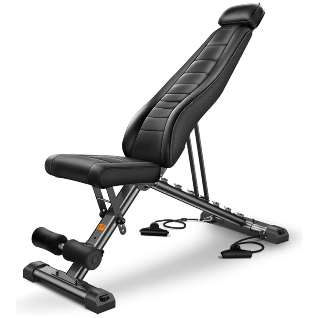 Flexnest Flexbench Commercial Grade Adjustable And Foldable Gym Bench Incline,Decline & Flat 250 Kg Capacity Fitness Gym Bench For Home Workout,Premium Leather Adjustable Multi-Purpose Machine - Black