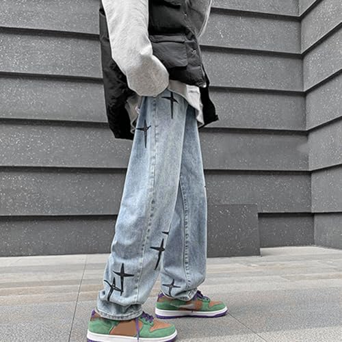 Mens Baggy Jeans Y2k Skater Casual Wide Leg Loose Fit Denim Pants3