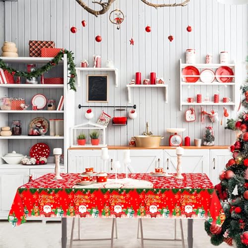 Mienocol 2PCS Large Red Xmas Tablecloth, 137 * 274cm Rectangle Plastic Table Cover for Christmas Party Winter Holiday Decorations - Image 4